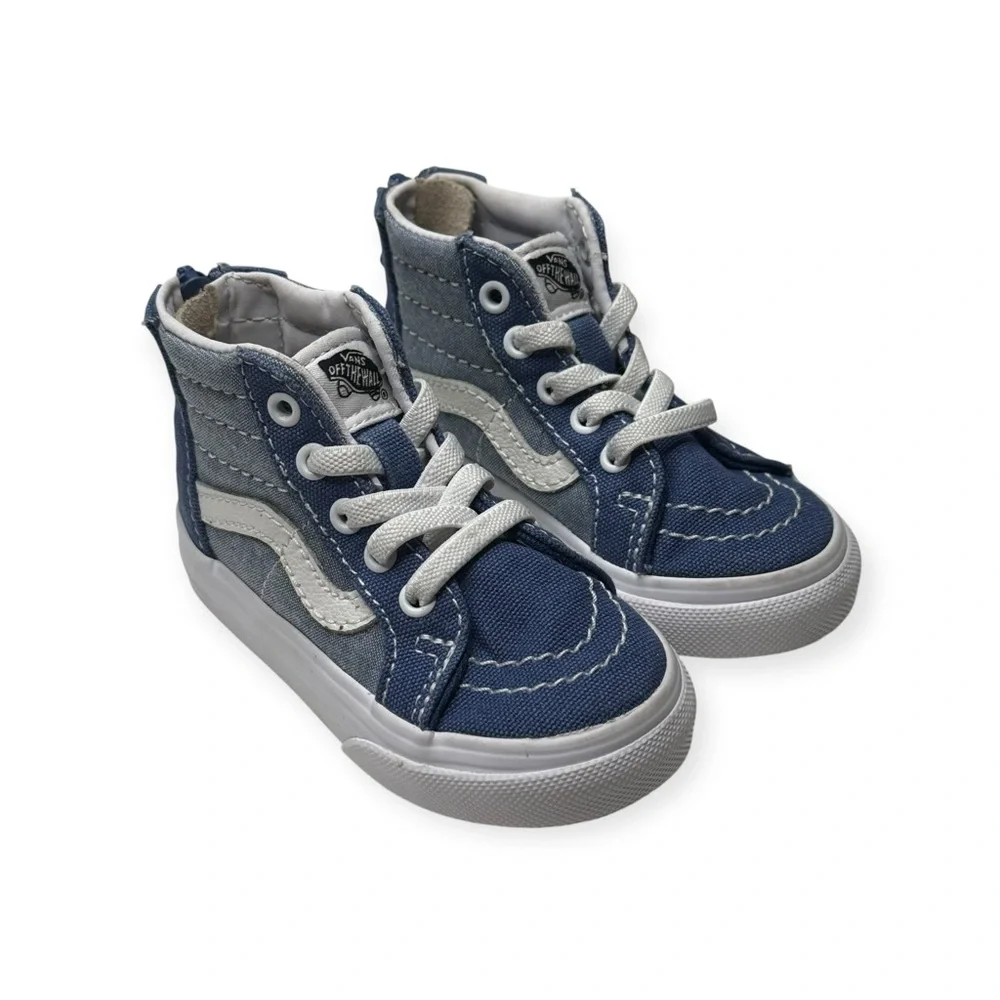 Vans ✌︎︎ Sk8-Hi Zip Baby Walker Skate Shoes Sneakers ✌︎︎Denim Chambray ✌︎︎ 5